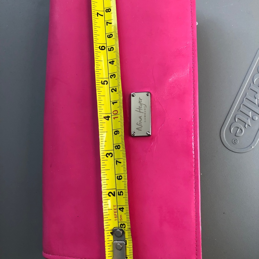 Patent pink and silver leather phone wallet clutch